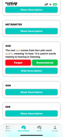 VocaBuilder: Roots and Affixes screenshot