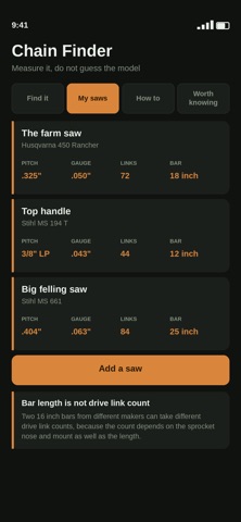 Chainsaw Chain Finder iPhone screenshot