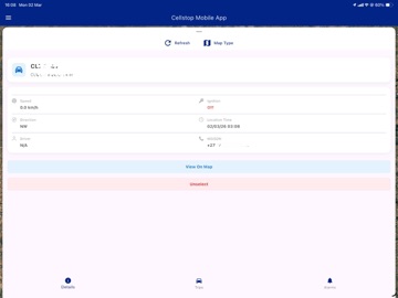 Cellstop Tracking Mobile App iPad screenshot