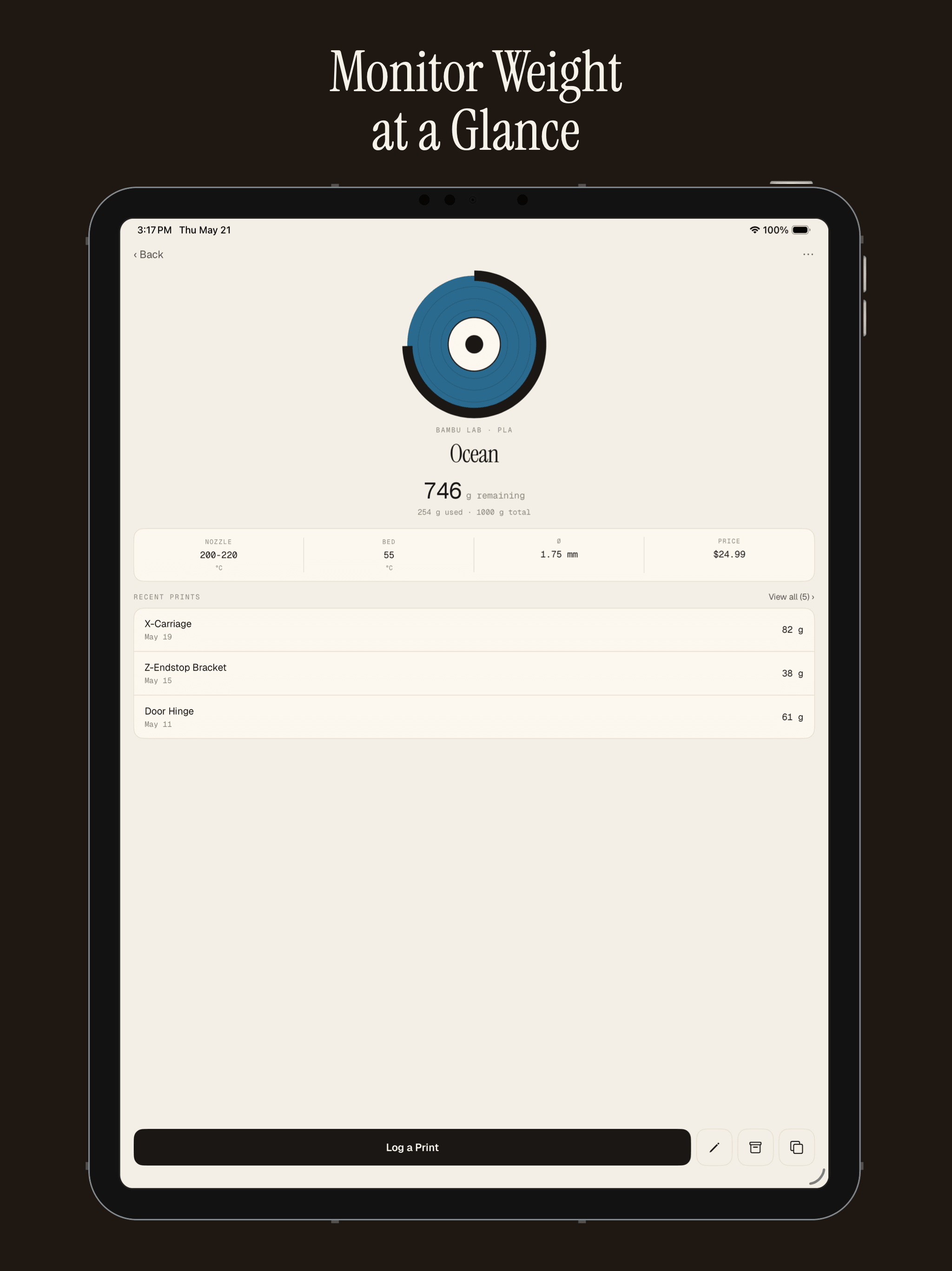Spool Log - 3D Print Manager