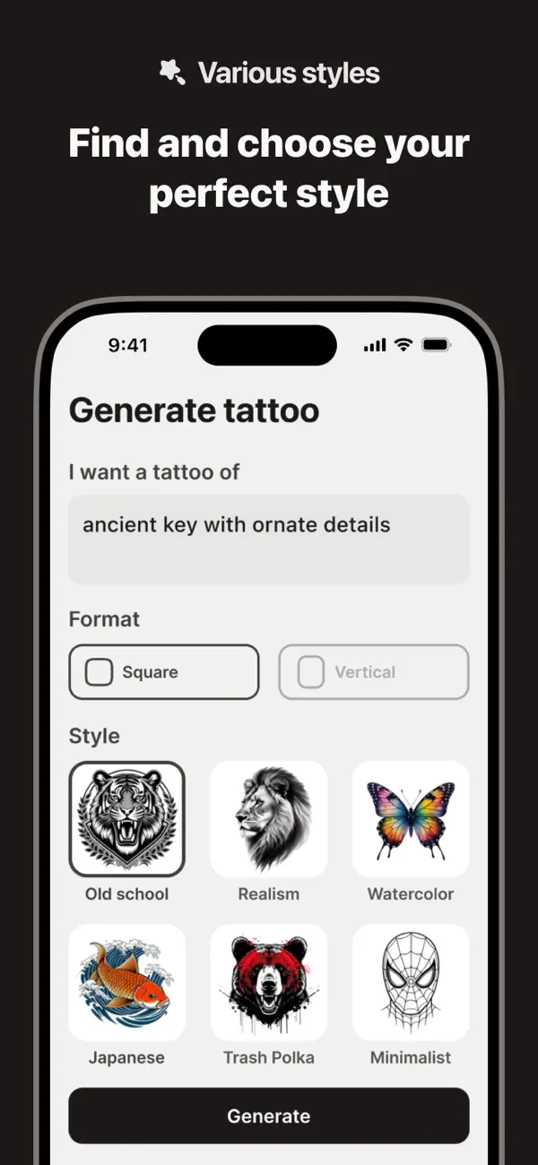 Tattoo generator - InkMe iOS app screenshot showing feature 4