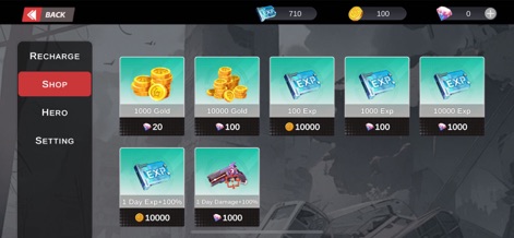 Cursebound: Black Domain - Explore the app's comprehensive shop, offering various gold and EXP packs, along with powerful temporary boosts for optimal progression.