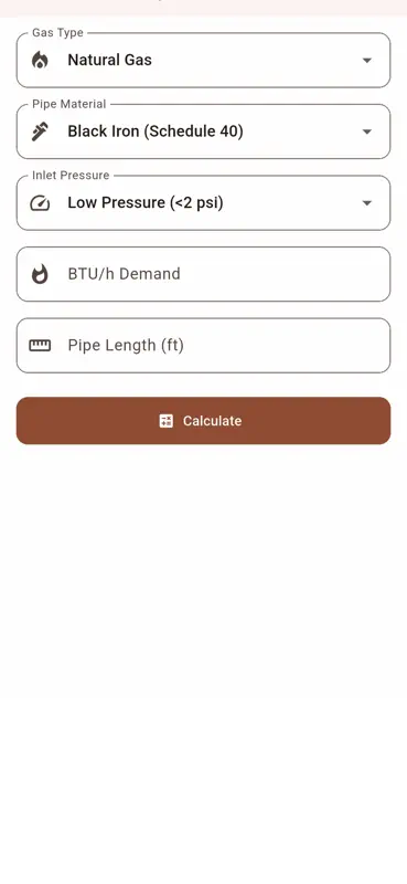 Gas Pipe Sizing Plumb screenshot 1 of 4