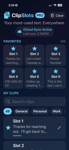 ClipSlots Pro app screenshot