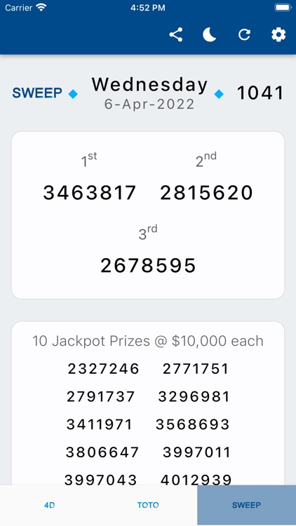 Singapore 4D Toto Results screenshot-5