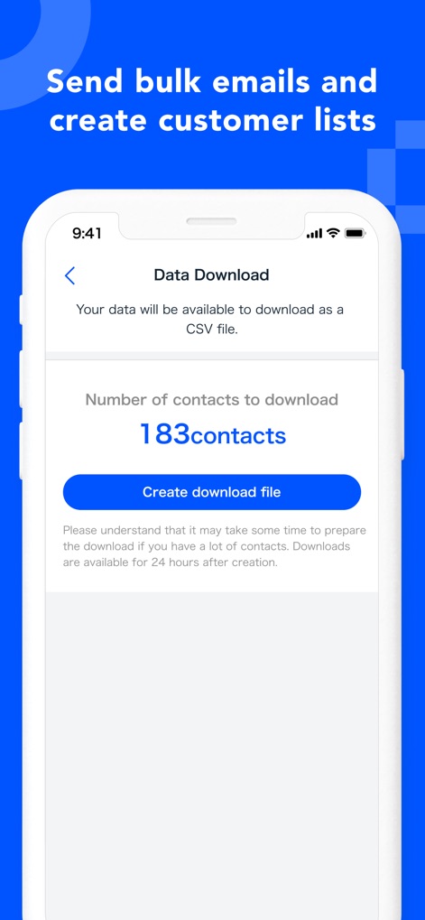Eight: Business Card Manager - This feature allows users to generate and download customer lists as a CSV file, providing an option to manage and export a large number of contacts.