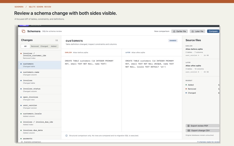 Schemora SQLite Diff screenshot 1