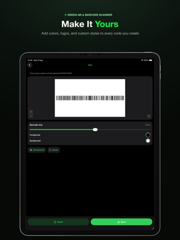 Green QR & Barcode Scanner iPad screenshot