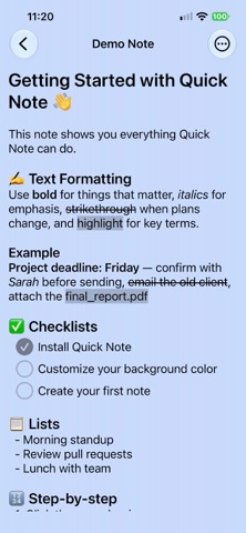 Quick Note: Sticky Notes Menu app screenshot