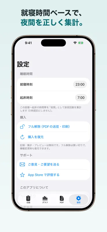 排尿日誌プラス｜夜間頻尿・水分記録とPDF screenshot 6 of 6