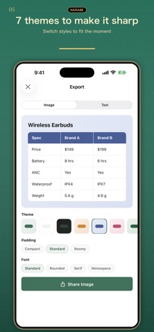 Narabe: Comparison Tables iPhone screenshot