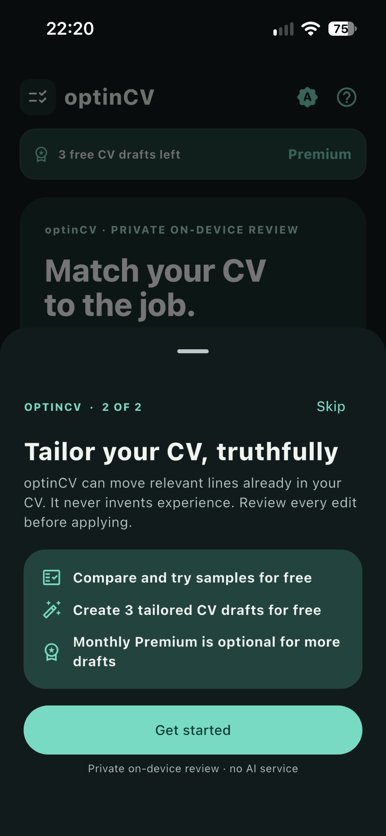Screenshot 2 of optinCV: CV-to-Job Match