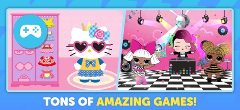 PlayKids Learning Video Games - Los usuarios pueden disfrutar de una variedad de minijuegos atractivos, incluyendo un juego de vestir de Hello Kitty y una escena de fiesta con los personajes de LOL Surprise.