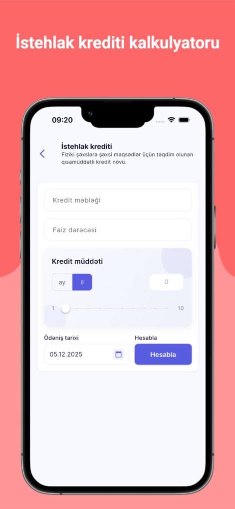 Kredit Hesabla - PulApp - Questo strumento permette agli utenti di simulare i prestiti al consumo, inserendo il 'Kredit məbləği' (importo del credito) desiderato e selezionando il 'Kredit müddəti' (periodo di rimborso) più adeguato tramite lo slider.