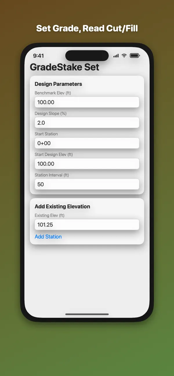 Screenshot #1 pour Grade Stake Cut & Fill Calc