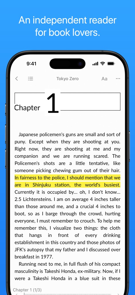 Yomu EBook Reader - Discover the app's clean reading interface and how users can highlight important sections for focused study.