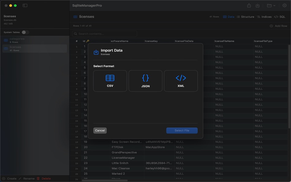#5. SqliteManagerPro (macOS) 게시자: Klaus Mack