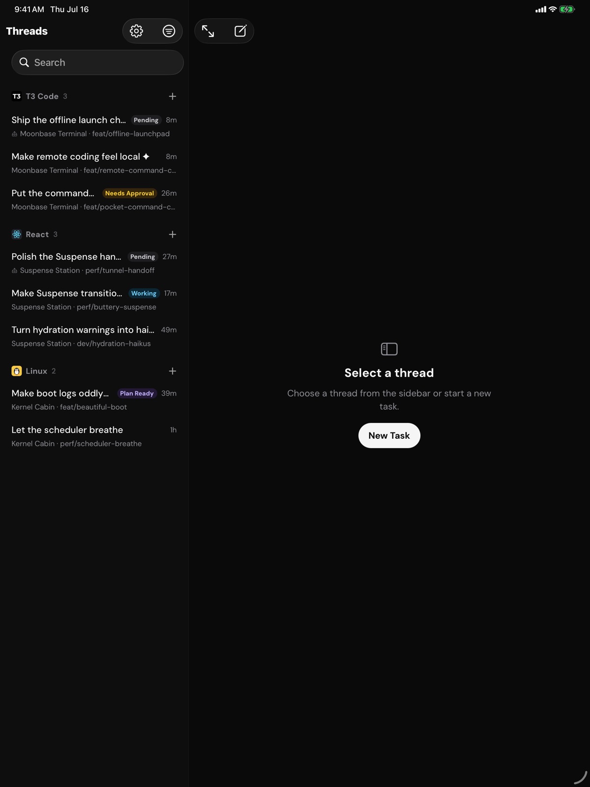 T3 Code - Remote Claude & more ipad screenshot 1