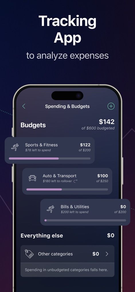 PocketGuard – Budgeting App - Users can monitor spending across categories like 'Sports & Fitness' and 'Auto & Transport', with visual progress bars indicating budget adherence.