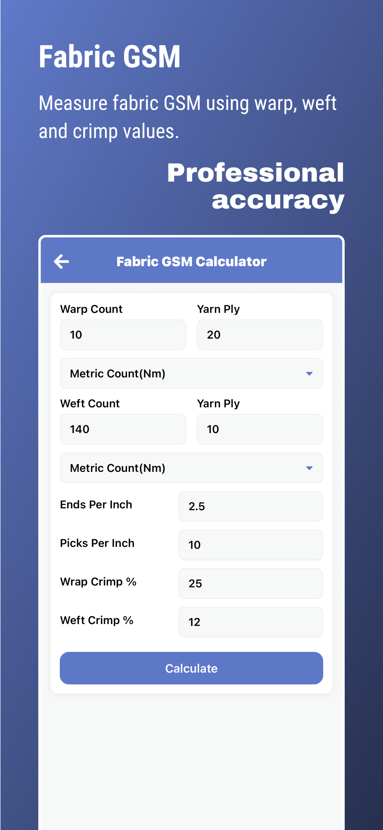 Textile Calculator: Yarn & GSM screenshot 3