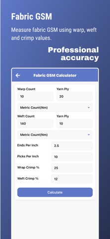 Textile Calculator: Yarn & GSM iPhone screenshot