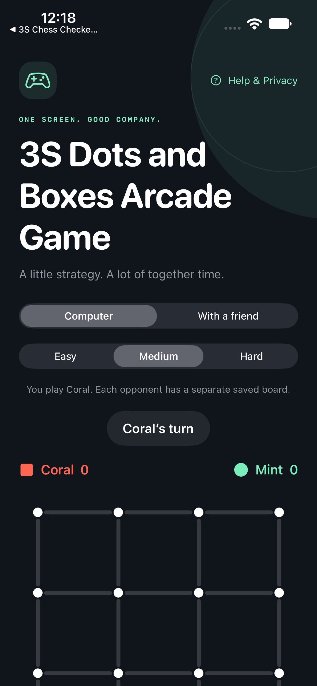 Screenshot 1 of 3S Dots and Boxes Arcade Game