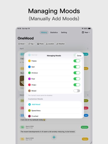OneMood-Emotion Mood Tracker iPad screenshot