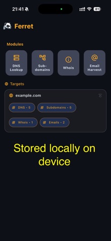 Ferret OSINT iPhone screenshot