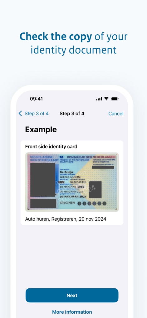 KopieID - Before finalization, the app displays a clear example of the modified identity document, demonstrating the applied watermarks and crossed-out information.