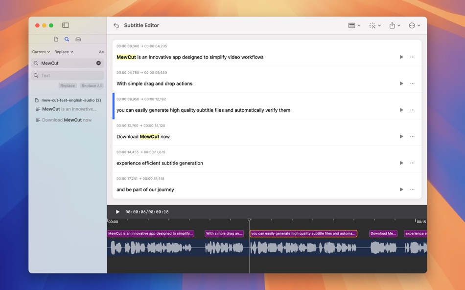 #3. Mew Cut - Subtitle Generator (macOS) Podle: 鸿呈 吉