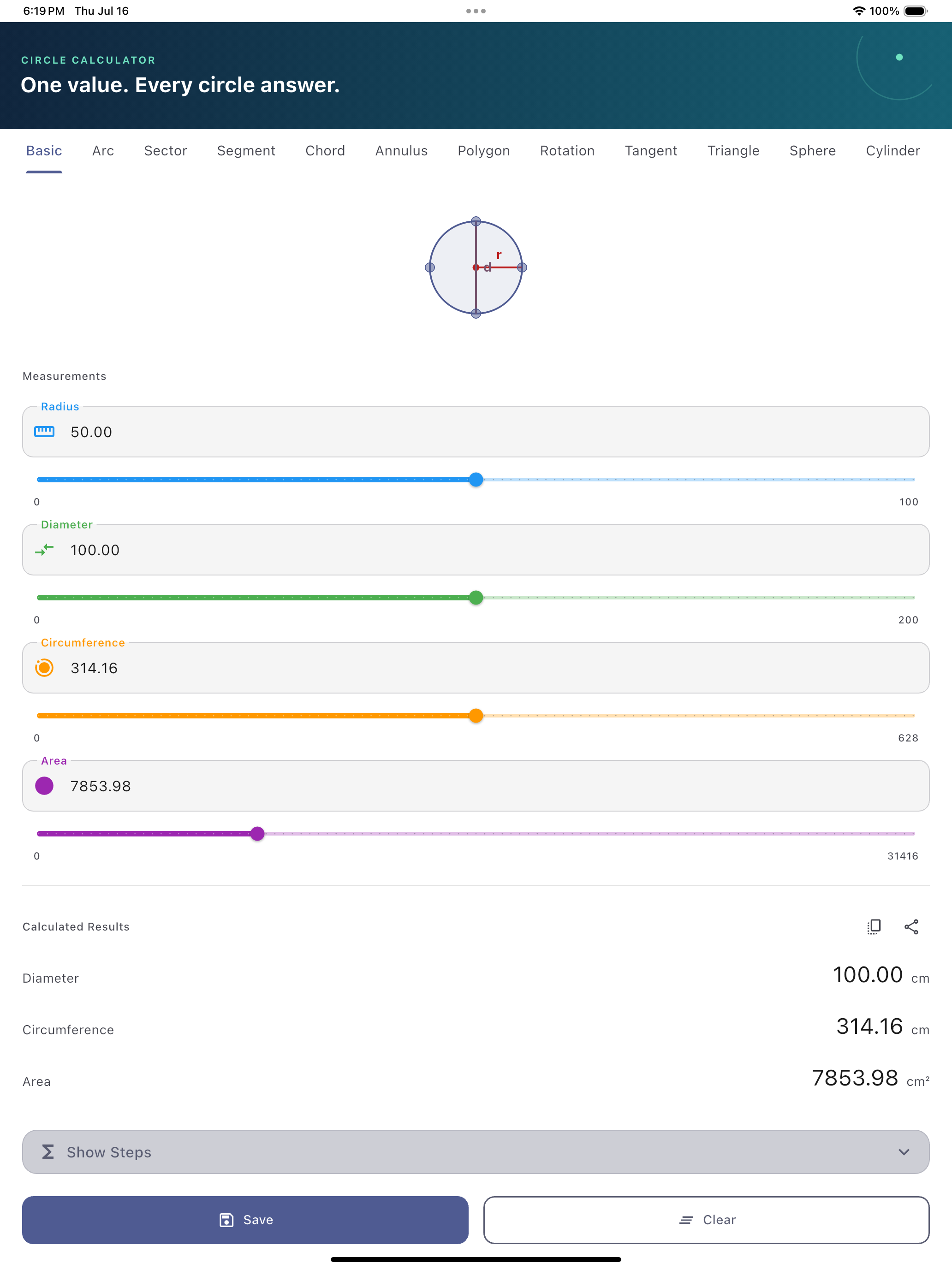 Circle Calculator - Geometry screenshot 9