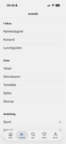 Ystads Allehandas Nyhetsapp iPhone screenshot