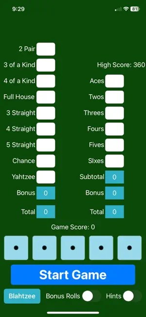 blahtzee screenshot 2