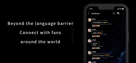 XG OFFICIAL FANCLUB "ALPHAZ" - This platform enables ALPHAZ to communicate worldwide via its 'XG Room' chat interface, powered by real-time translation features for seamless interaction.