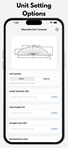 Ellipsoidal Dish Template app screenshot 2