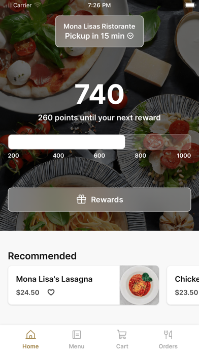 Mona Lisa's Ristorante app screenshot
