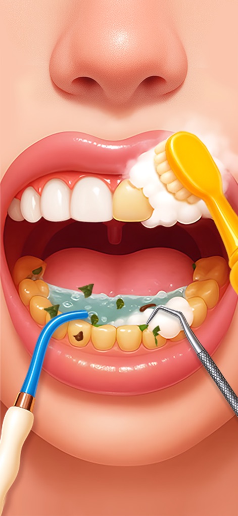 ASMR Makeover: Skincare Games - Users can meticulously clean teeth with a specialized brush and dental pick, removing unsightly particles for a sparkling smile.