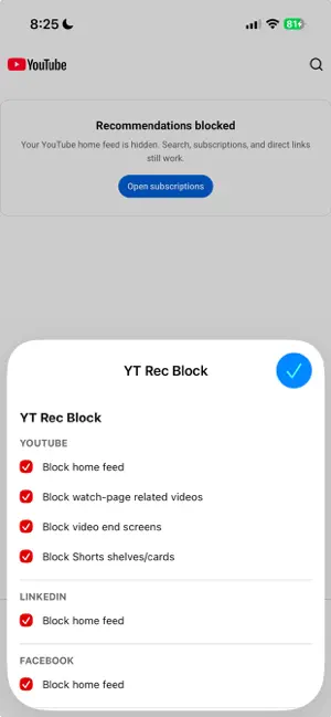 YouTube, FB, LinkedIn Blocker screenshot 2