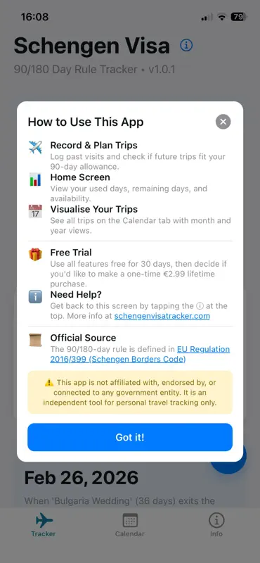 Schengen Visa Tracker screenshot 1 of 10