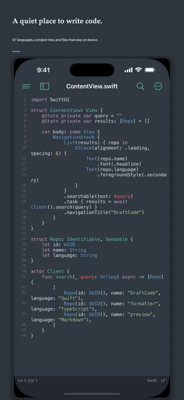 DraftCode: Code & Text Editor screenshot 1 of 8