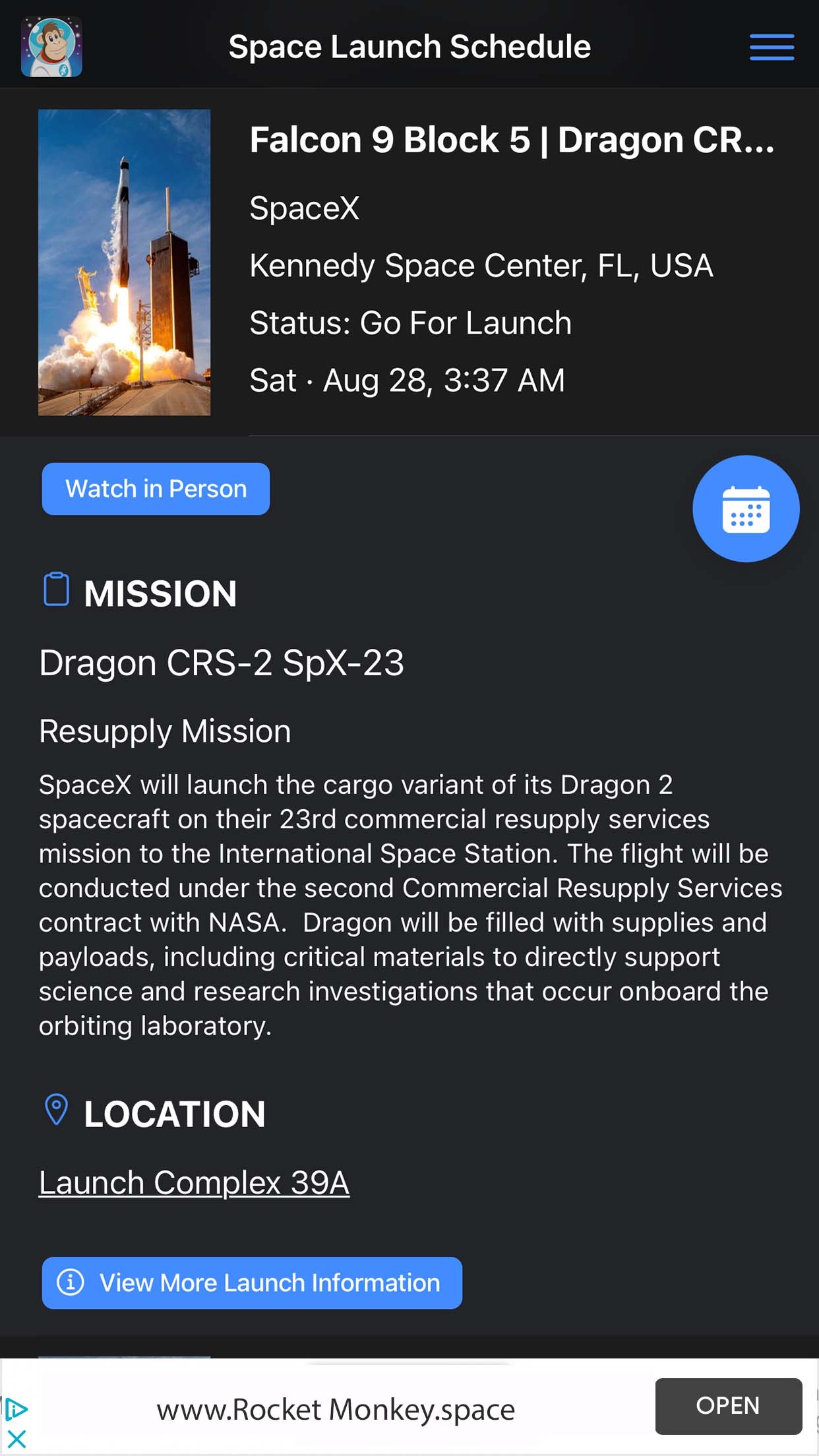 Space Launch Schedule screenshot 2