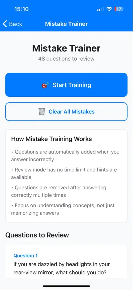 Irish Theory Test question and answer screen