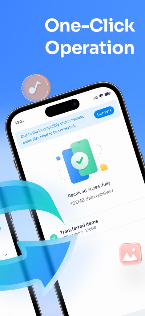 Data Transfer - MobileTrans - 転送が正常に完了したことを示す「Received successfully」メッセージと、転送されたアイテムの総数により、ユーザーは簡単に移行状況を確認できます。