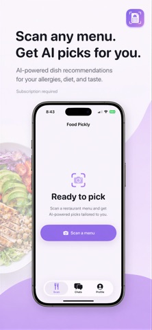 FoodPickly: Menu Food Scanner iPhone screenshot