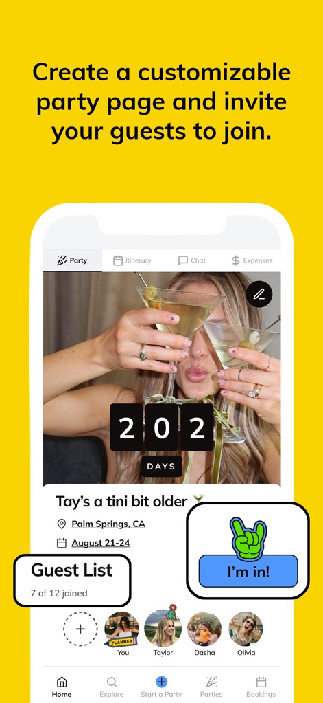 Batch: Let’s Party - This feature allows creation of customizable party pages with a guest list overview and an inviting 'I'm in!' confirmation button for attendees.