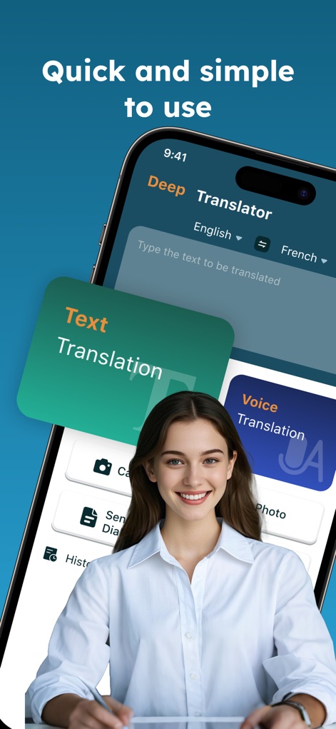 Translate Lion - A tela principal destaca as opções de 'Text Translation' e 'Voice Translation', permitindo aos usuários escolherem rapidamente o método de entrada desejado na caixa de texto.