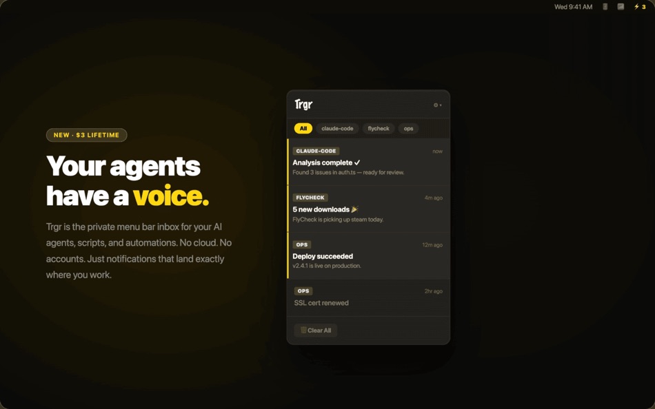 #1. Trgr: Agent Notification Inbox (macOS) Podle: Alan Soon