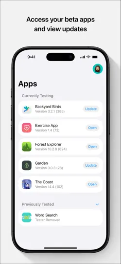 Capture d'écran de TestFlight sur iPhone 1