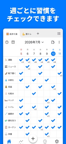 習慣チェックカレンダー - 週間カレンダーで習慣を記録しよう のスクリーンショット