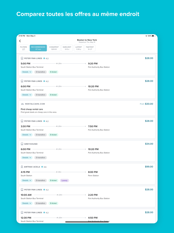 Screenshot #5 pour Wanderu: Billets bus et train